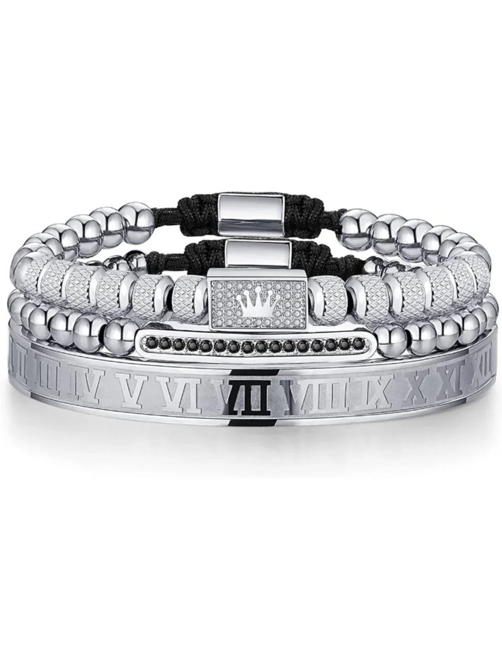 Stylish Stainless Steel Crown Cuff Bracelets for Men - 18kt Gold Set